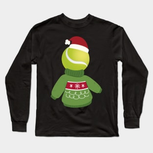 Tennis Ball with a Funny Sweater and Christmas Hat Long Sleeve T-Shirt